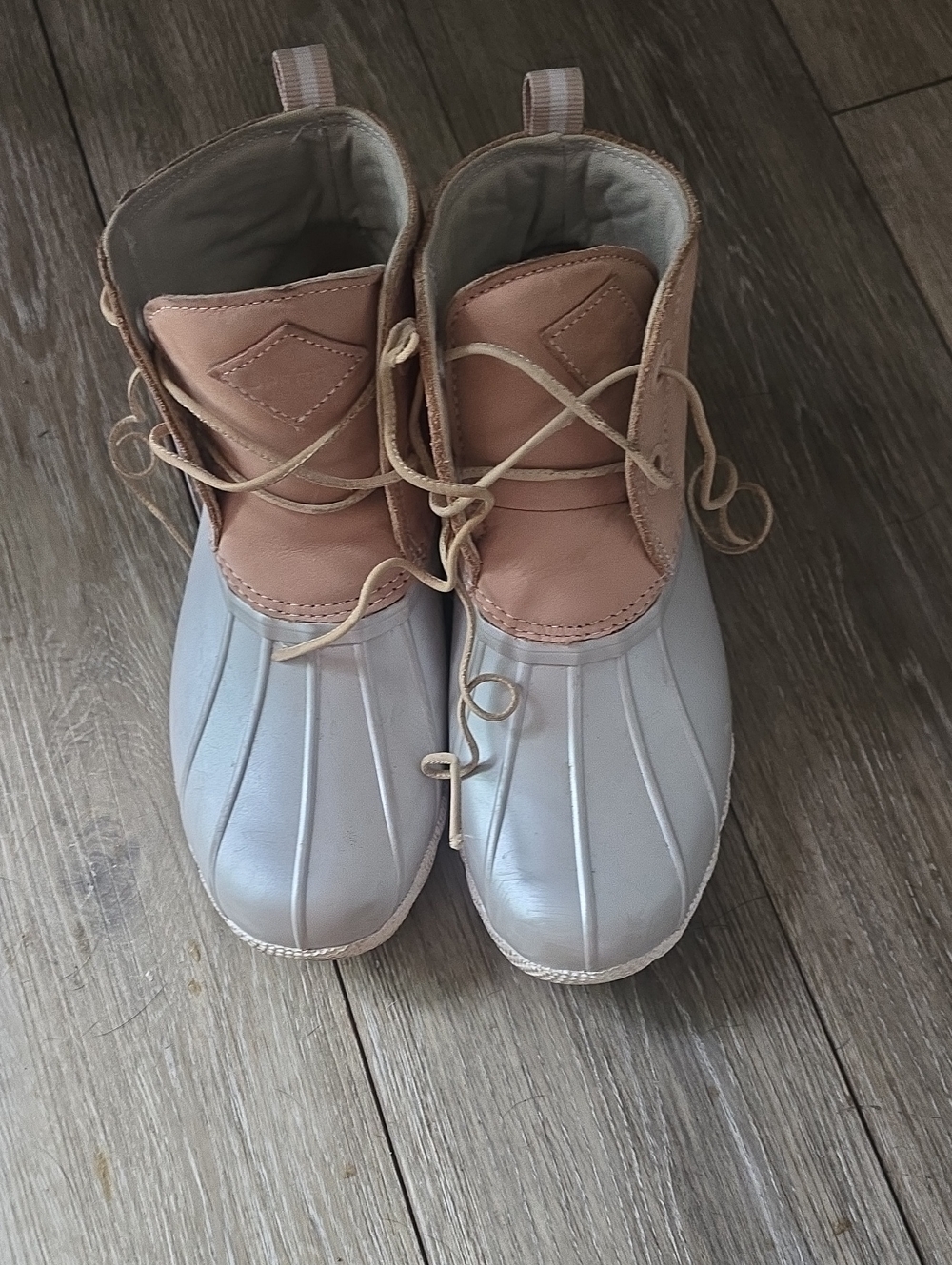 Sperry Silver  and Pink Lace-Up Duck Boots